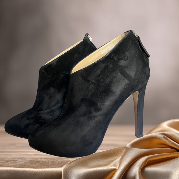 Barneys New York Suede Heeled Booties — Black — Size 39.5 (US 9.5) — With Box - Picture 1 of 7
